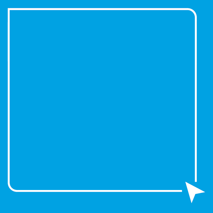 Weißer digitaler Pfeil zeigt auf eckigen Pfad mit abgerundeter Ecke auf blauem Hintergrund.